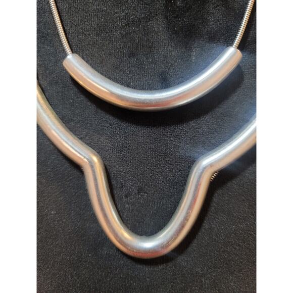 Women's Silver Tone Double Layer Statement Necklace With Lobster Clasp Jewelry - Picture 3 of 6